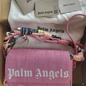 Palm Angels Pink Crossbody Bag with Patterned Strap
